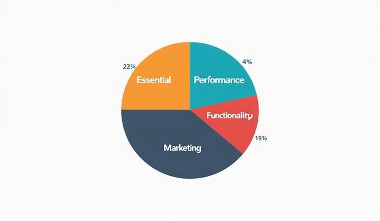 Gráfico circular mostrando diferentes tipos de cookies y sus porcentajes de uso en un sitio web